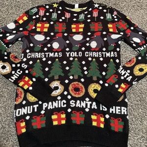 H&M Divided Ugly Christmas Sweater Unisex Medium YOLO Donut Panic, It’s Santa M